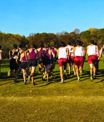 Tallahassee gearing up for major international sports weekend in January 2026 Group of high school cross-country runners seen from behind as they start a race across a grassy field with autumn trees in the background.