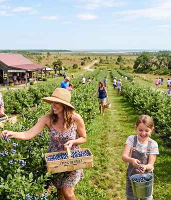 Blueberry season in full swing at area U-Pick farms People picking blueberries on a u-pick farm.
